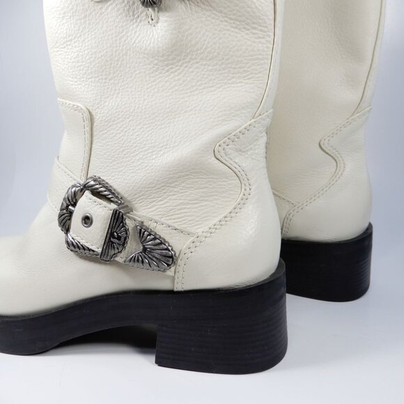 Larroude Hardy Buckle Moto Western Boots Size 8 Natural White Leather NEW $450 - Picture 16 of 16